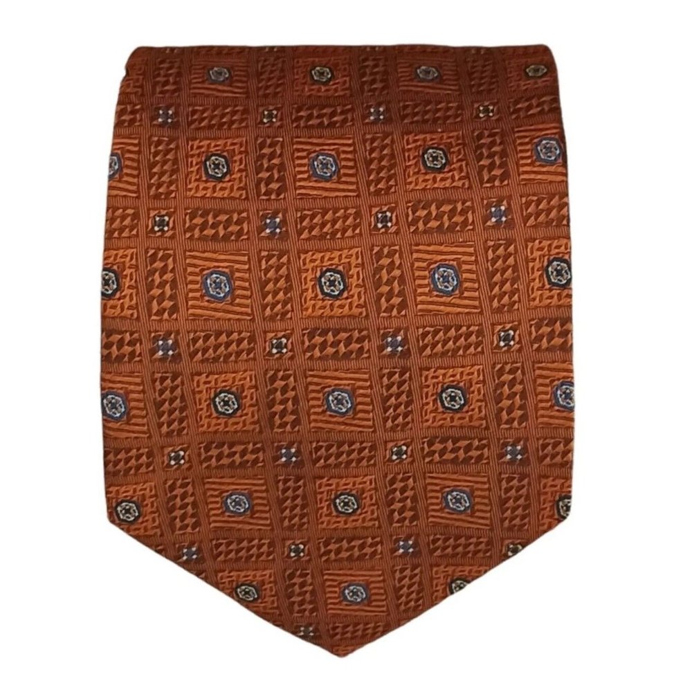 ROCCOBAROCCO Orange Geometric Silk Tie ITALY 58"/ 3.7" EC